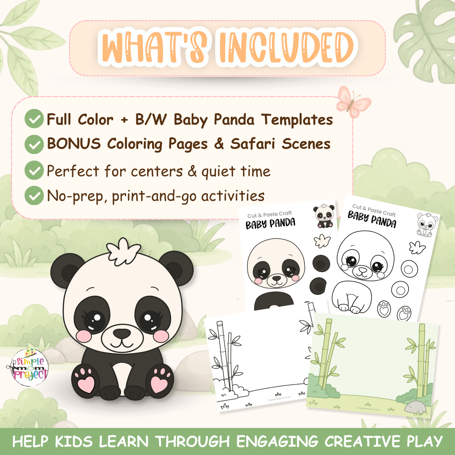 Printable baby panda animal craft activity