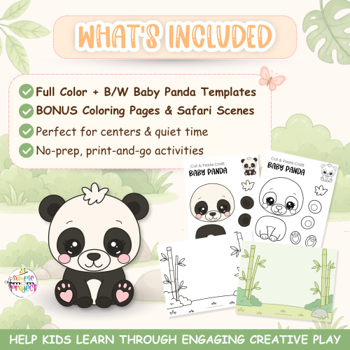 Printable baby panda animal craft activity