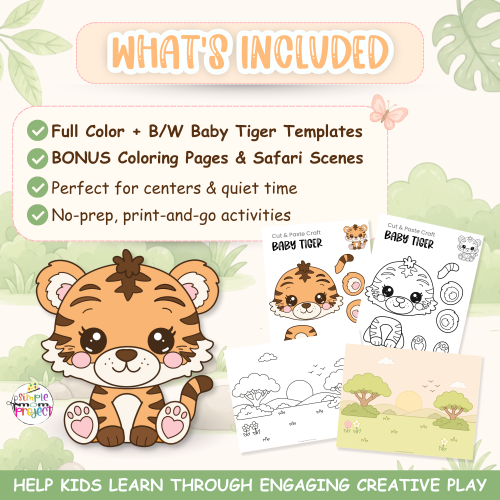 Printable baby tiger safari animal craft activity
