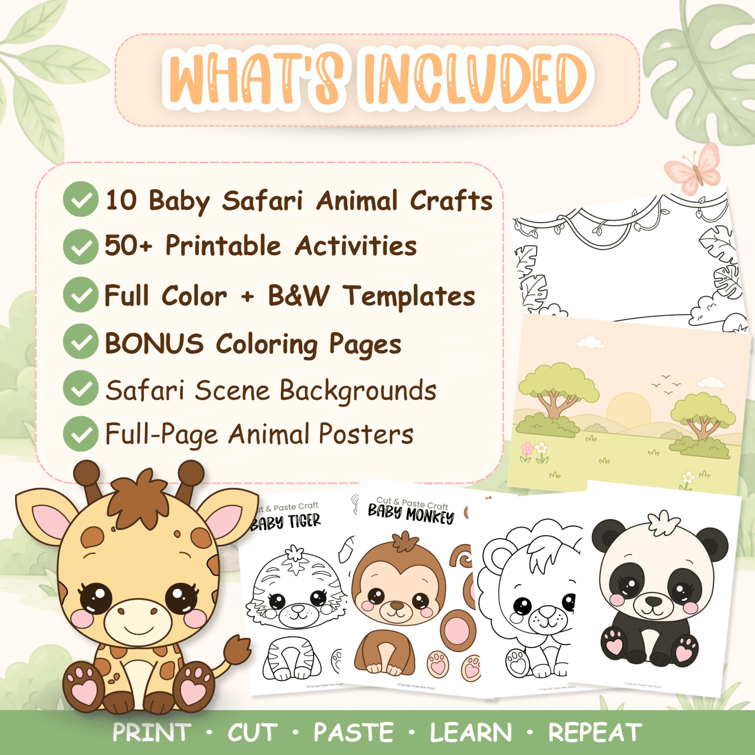 Printable Baby Safari Bundle with cut and paste animal activities