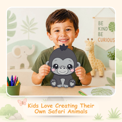 Preschool gorilla craft template with coloring pages