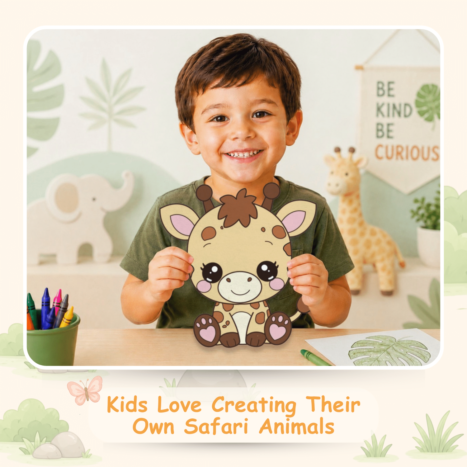 Preschool giraffe craft template with coloring pages