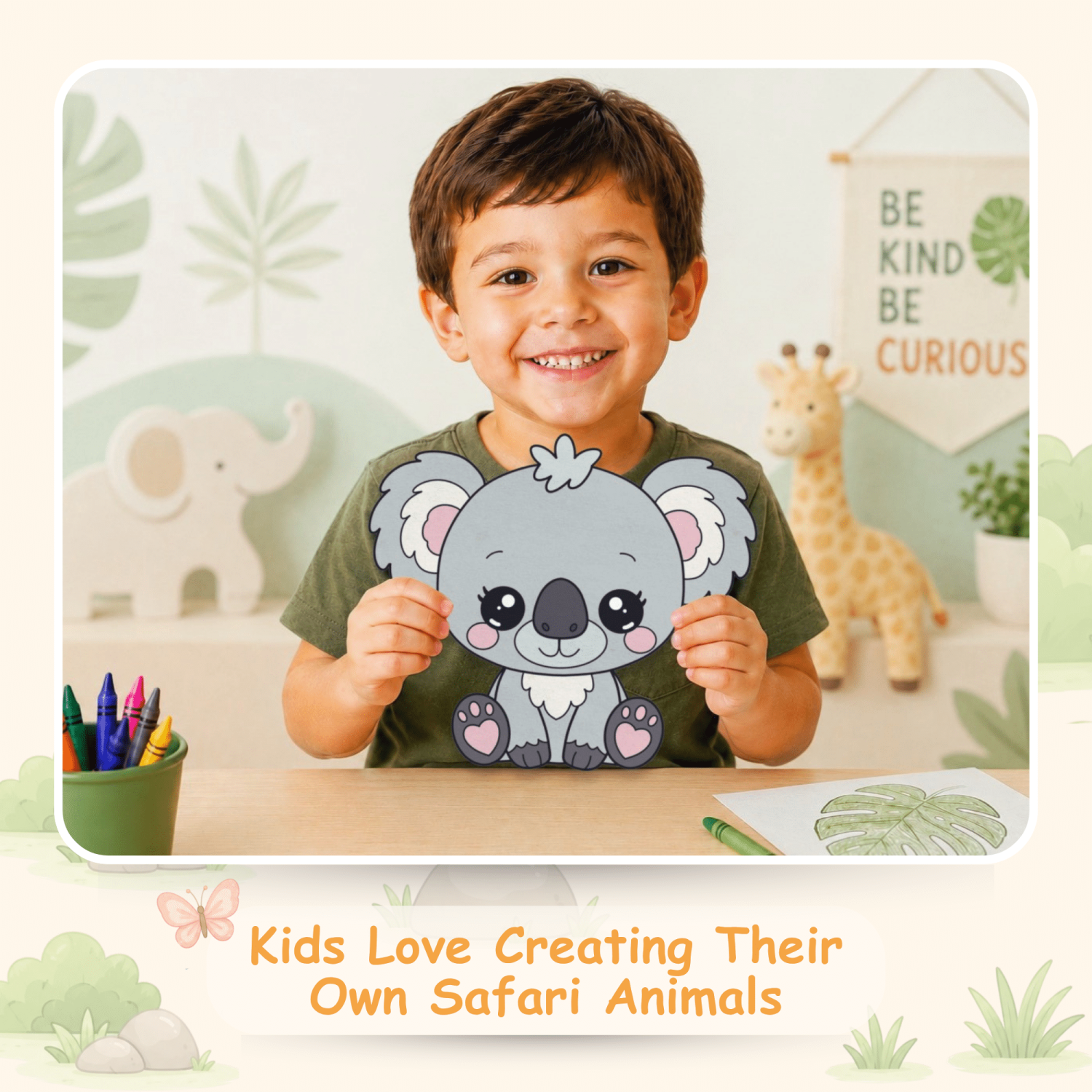 Preschool koala craft template with coloring pages