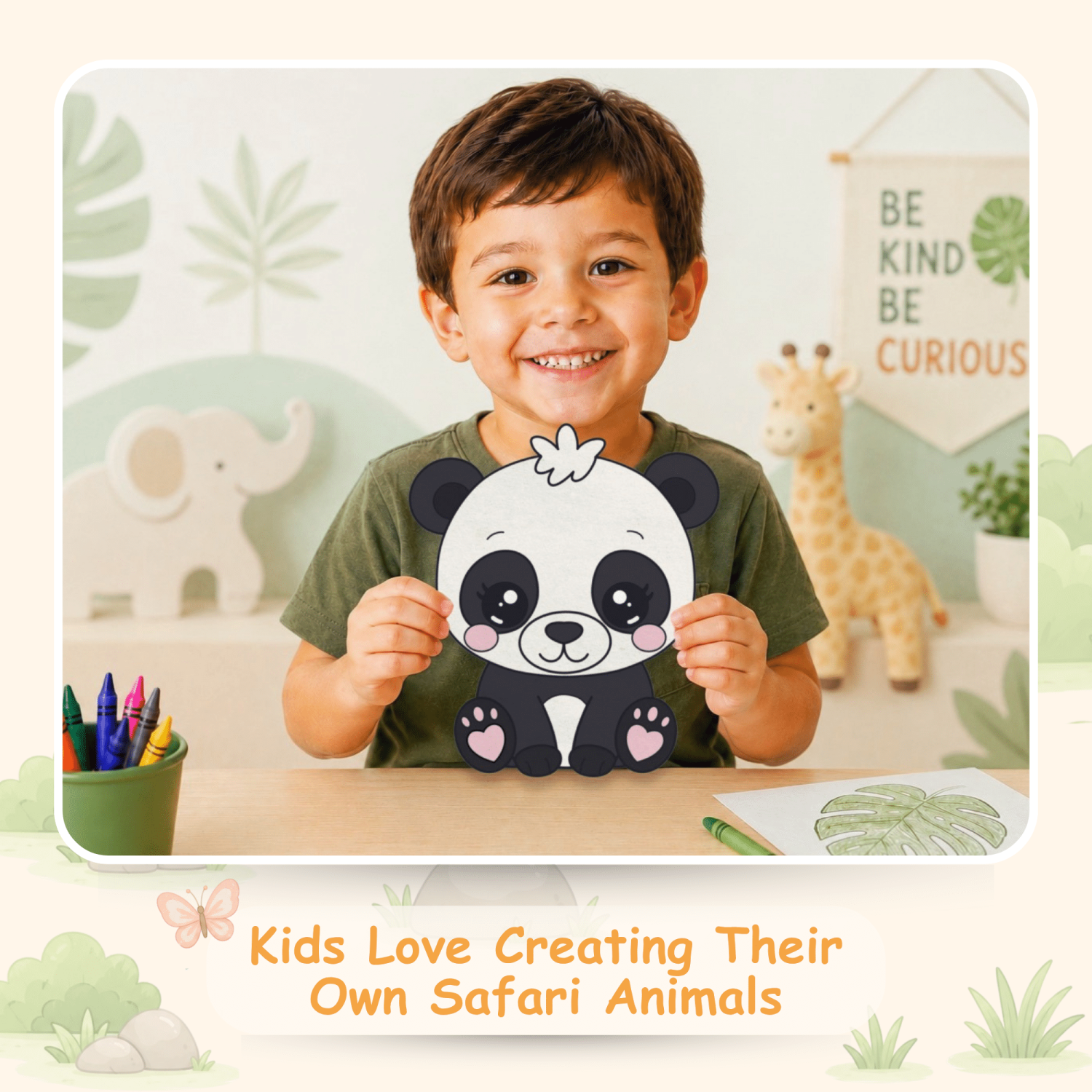 Preschool panda craft template with coloring pages