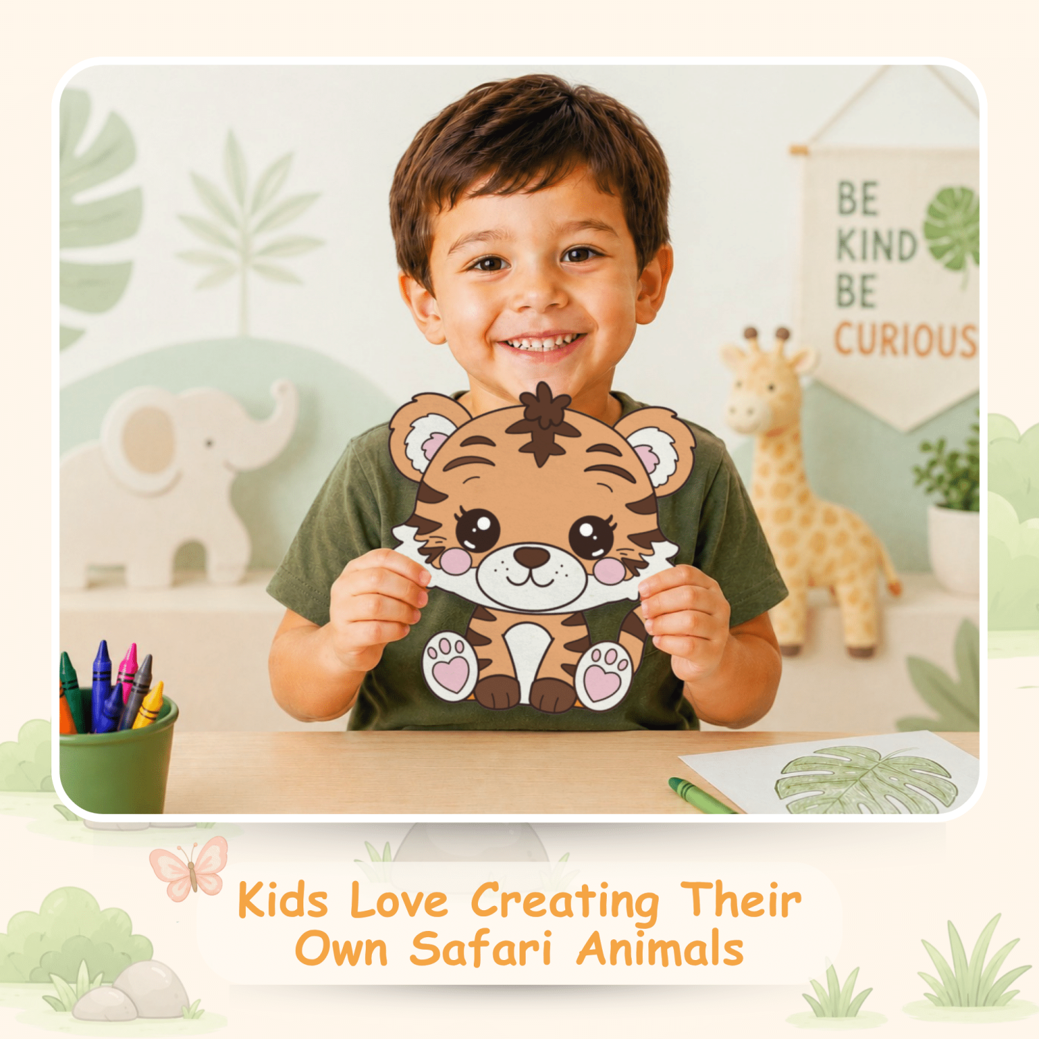 Preschool tiger craft template with coloring pages