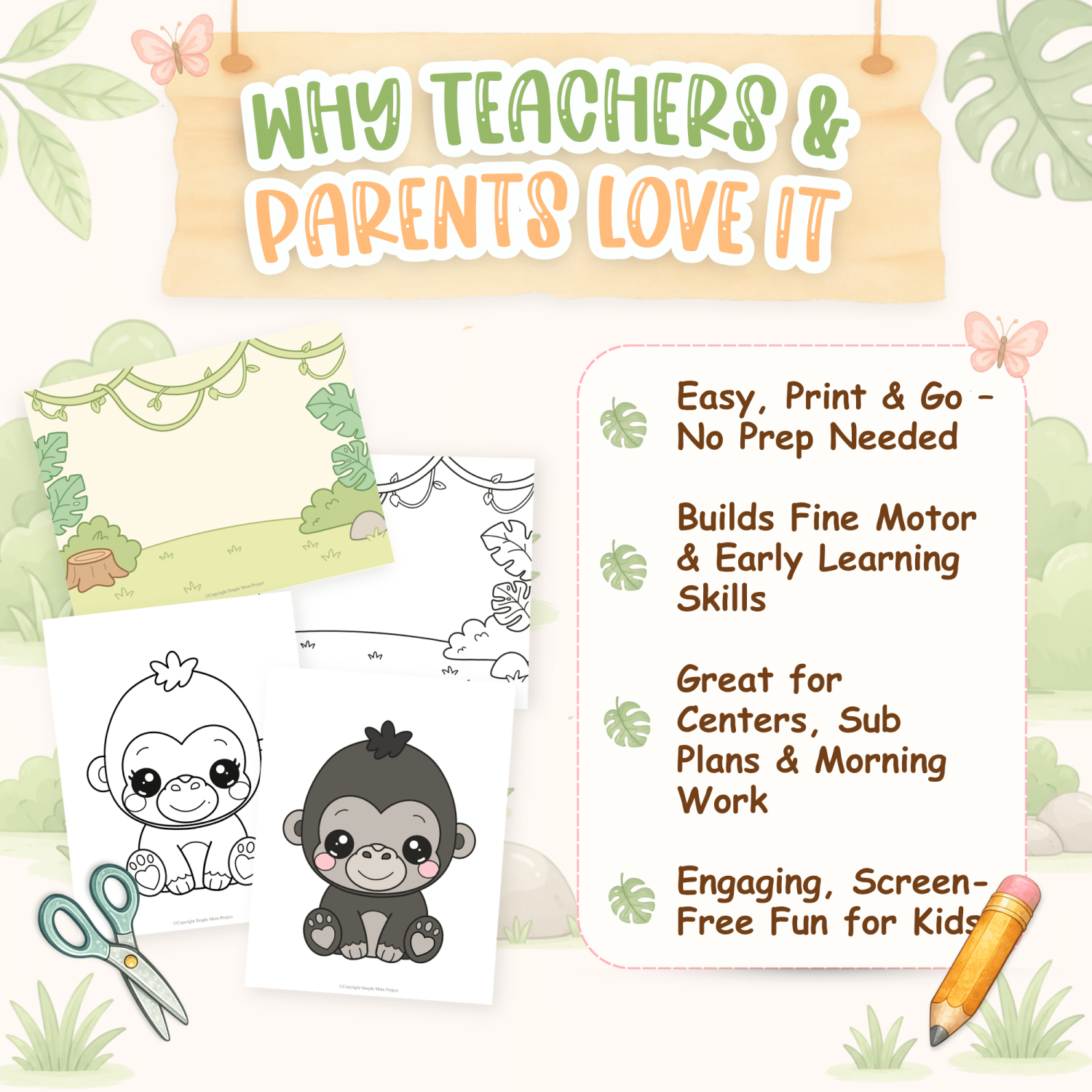 Baby gorilla fine motor activity for kindergarten
