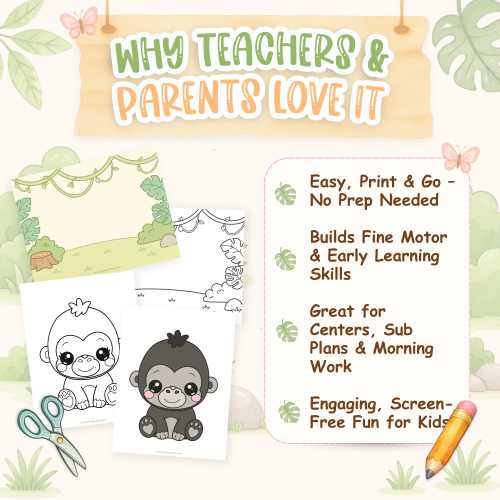 Baby gorilla fine motor activity for kindergarten