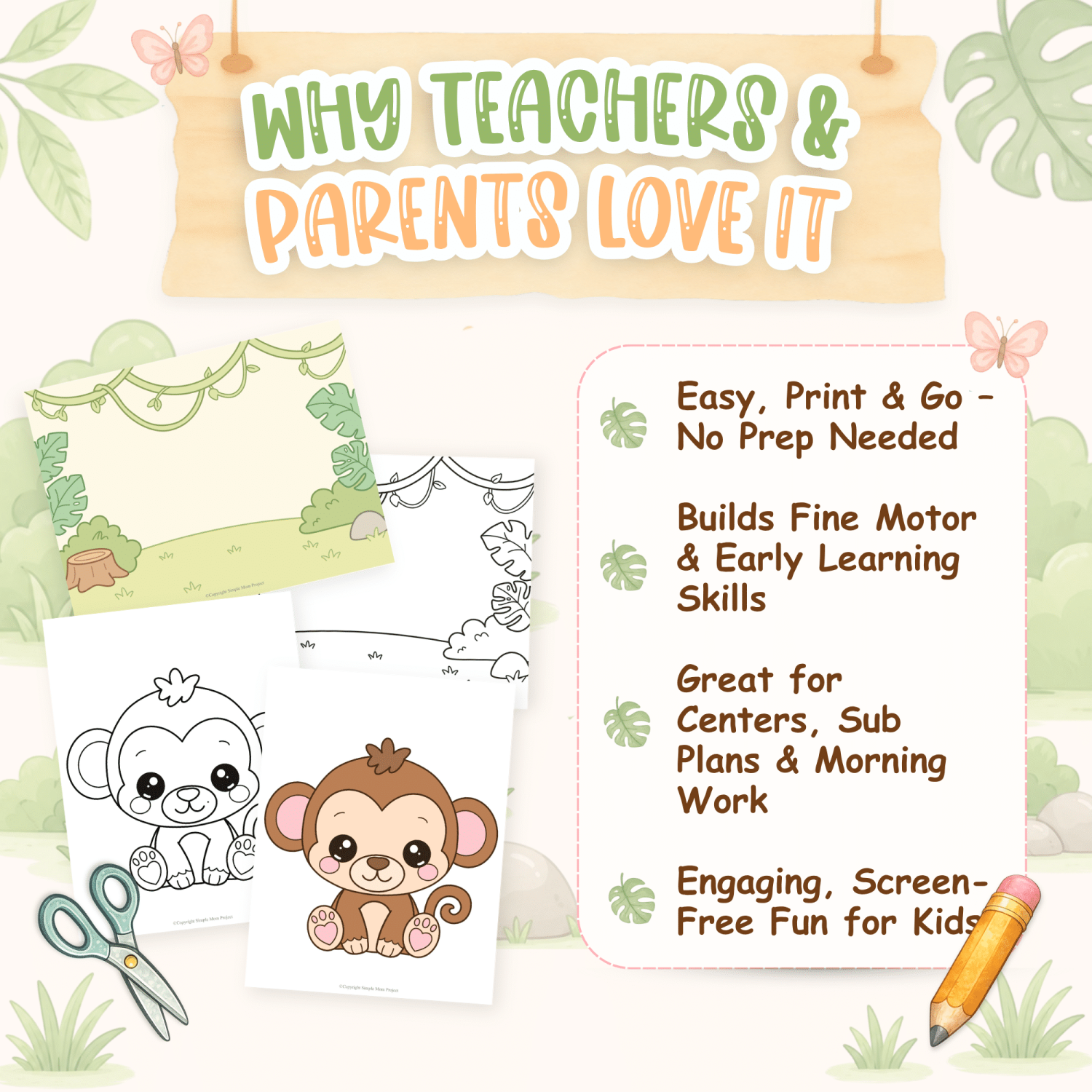 Baby monkey fine motor activity for kindergarten