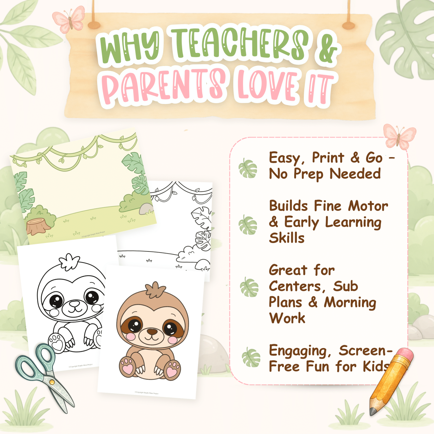Baby sloth fine motor activity for kindergarten