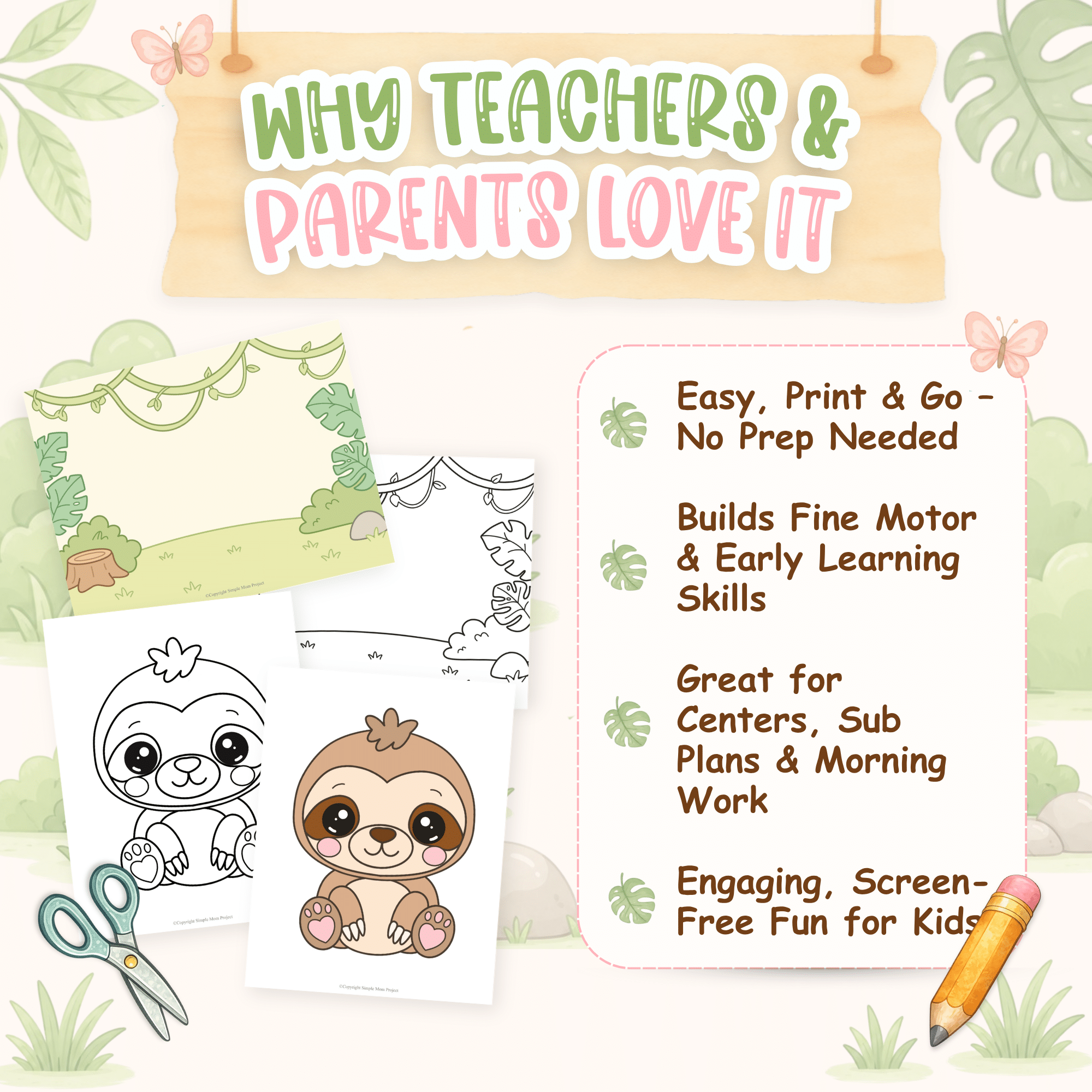 Baby sloth fine motor activity for kindergarten