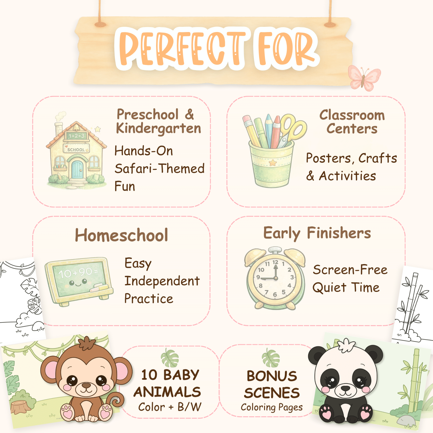 Preschool safari activity bundle with 50+ printable pages