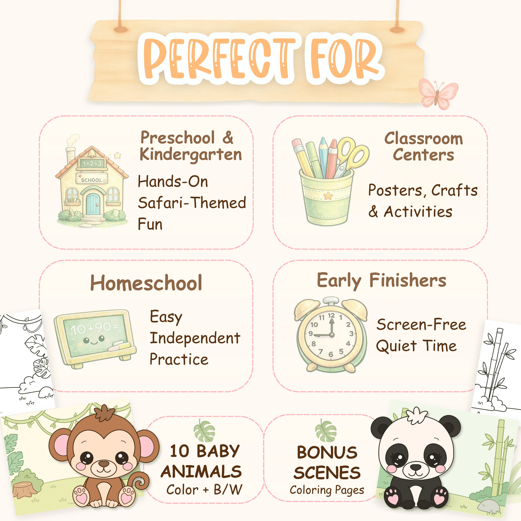 Preschool safari activity bundle with 50+ printable pages
