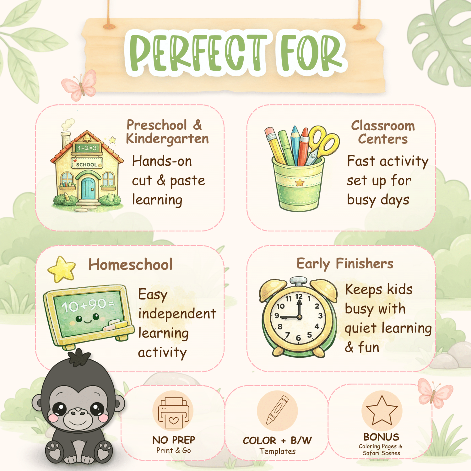 Gorilla cut and paste worksheet for kids