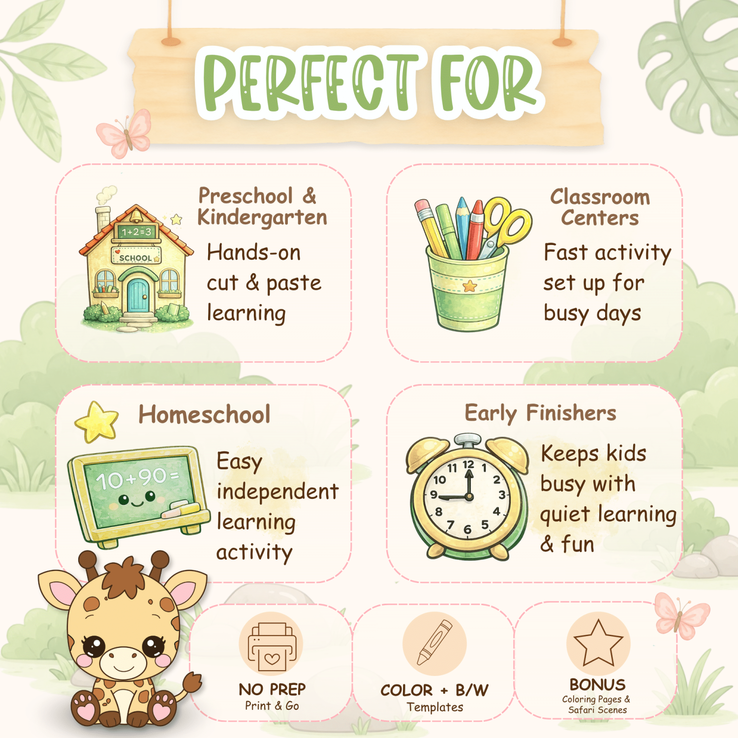 Giraffe cut and paste worksheet for kids