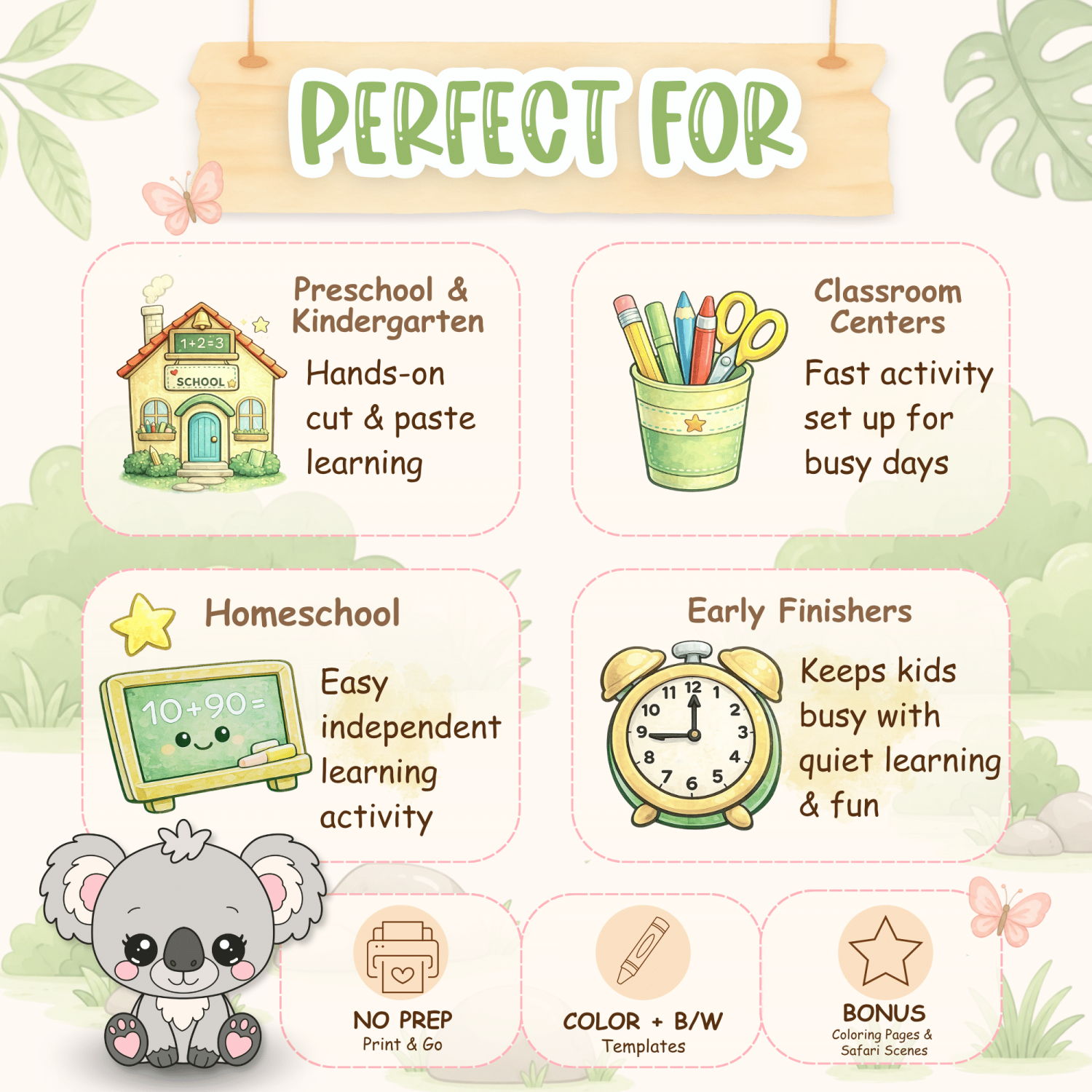 Koala cut and paste worksheet for kids