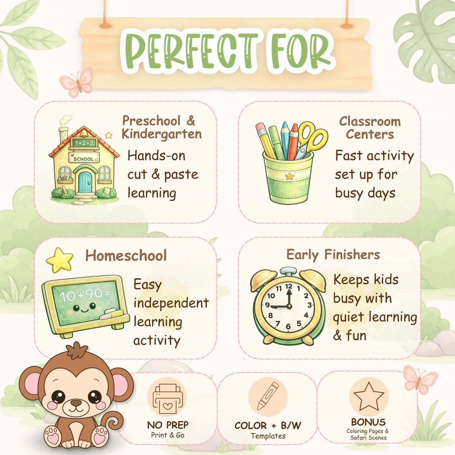 Monkey cut and paste worksheet for kids