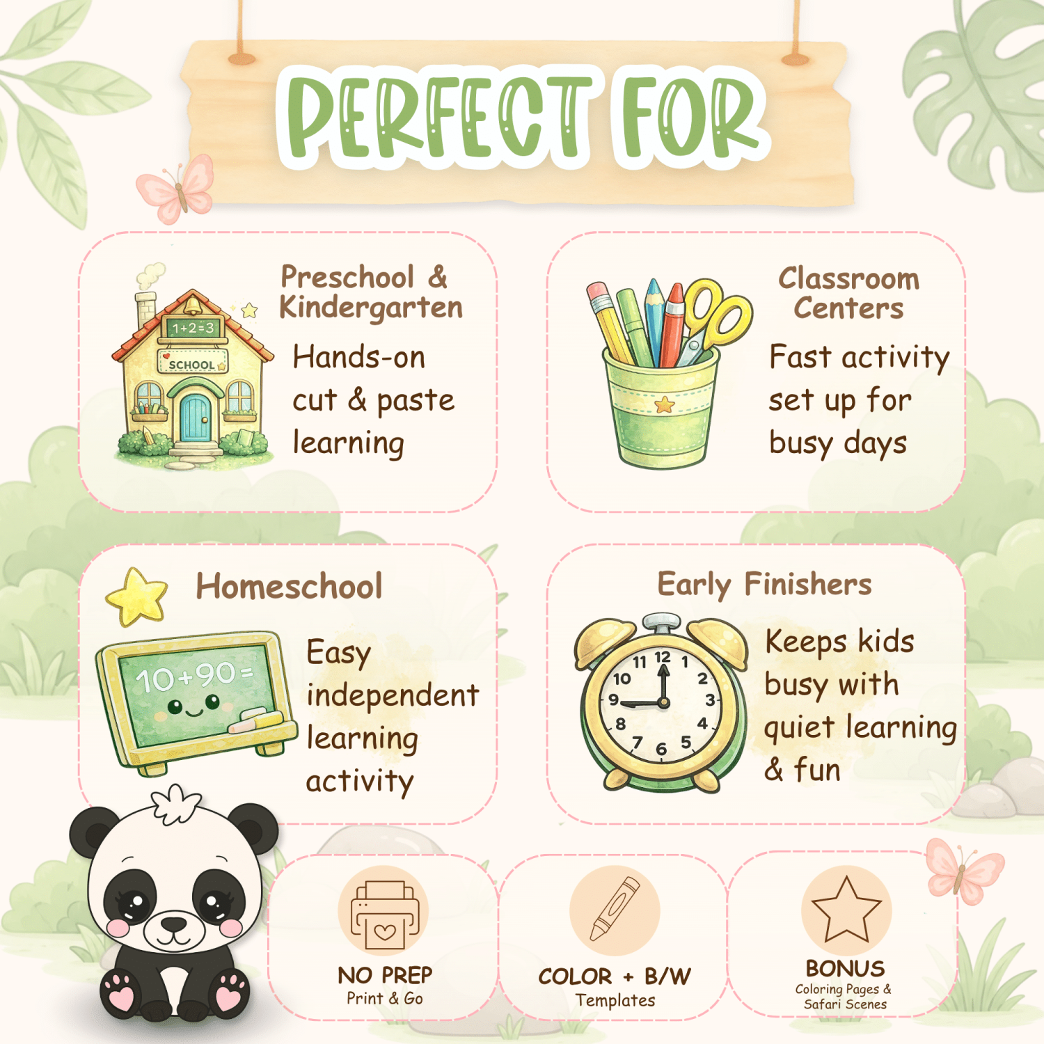 Panda cut and paste worksheet for kids