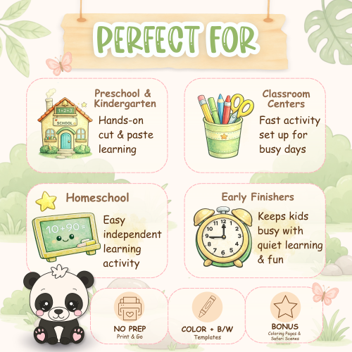 Panda cut and paste worksheet for kids