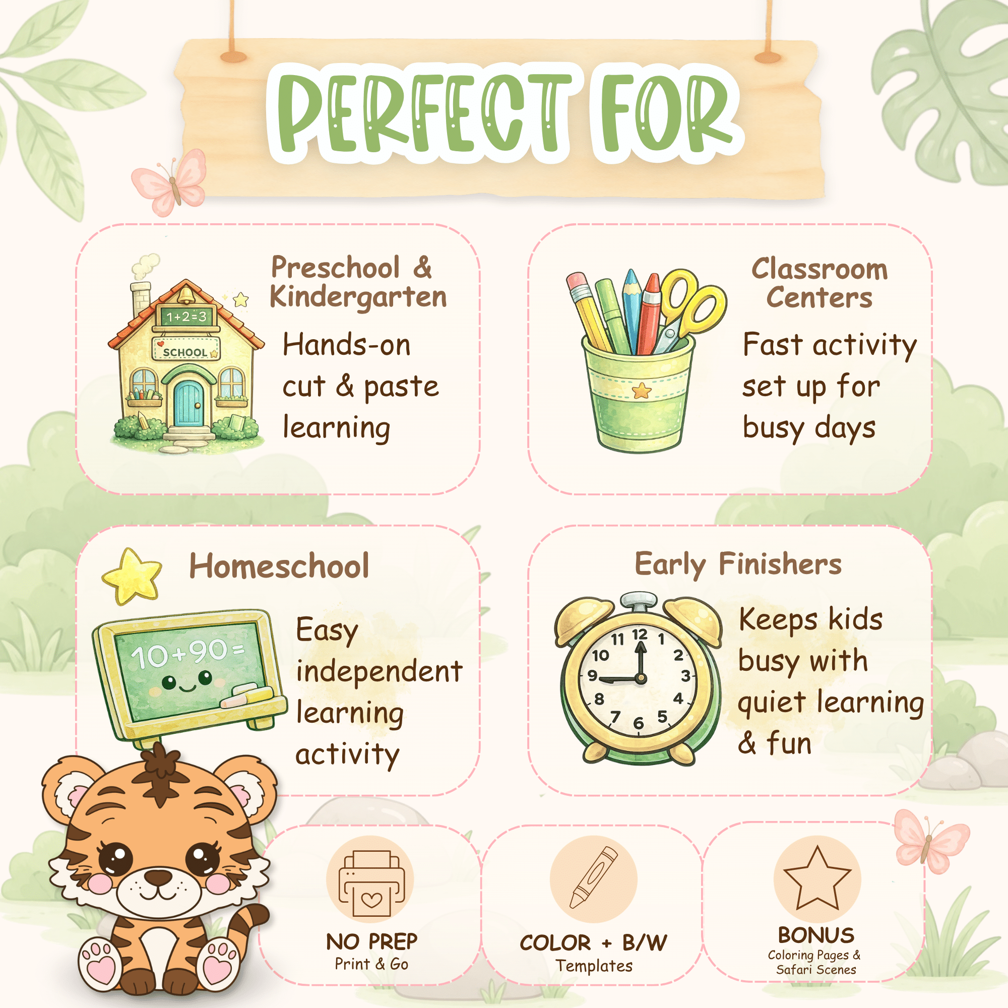 Tiger cut and paste worksheet for kids