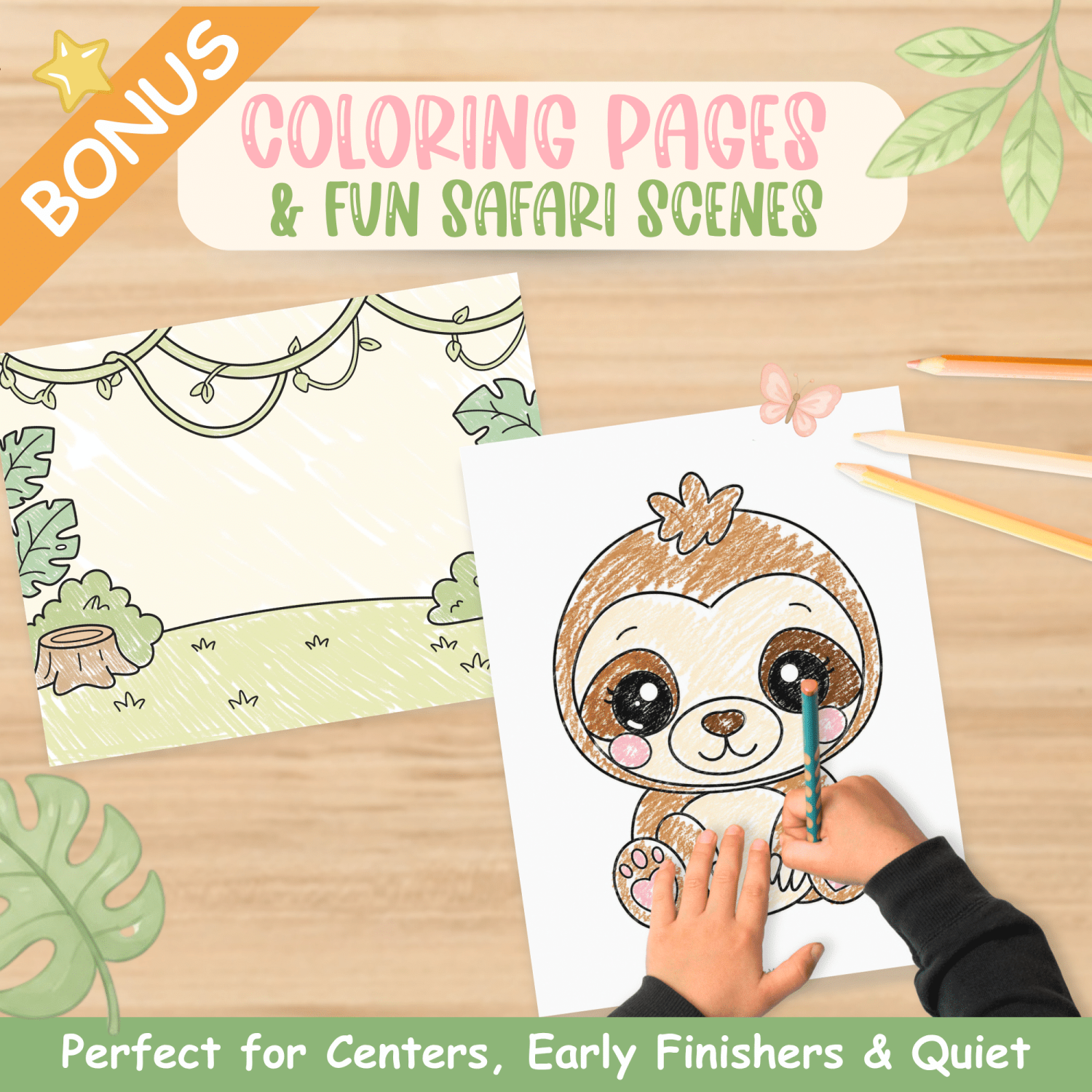 Printable sloth craft bundle for preschool learning