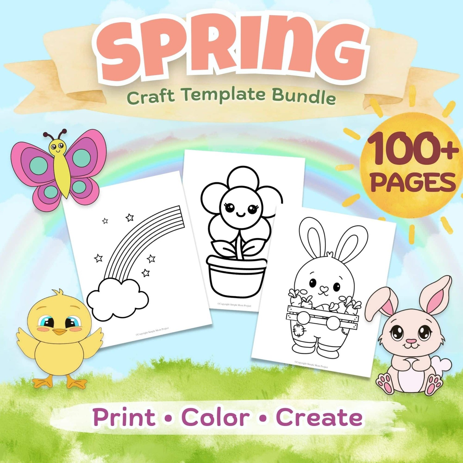 Spring Craft Template Bundle for Kids | 100+ Printable Coloring Pages | Preschool, Kindergarten, Classroom & Homeschool Activities