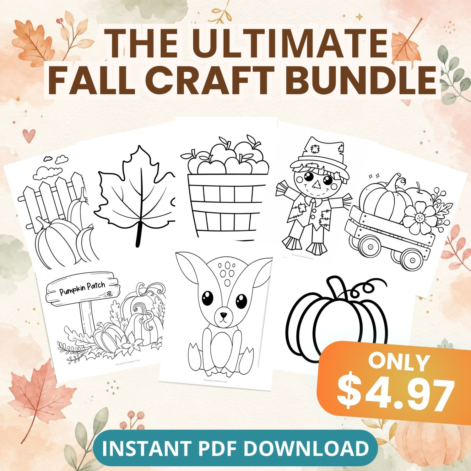 nstant PDF download containing more than 100 fall craft, coloring and activity templates for kids.