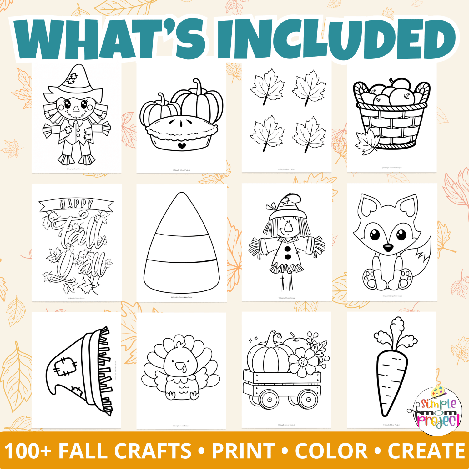 Over 100 printable fall templates including pumpkins, leaves, apples, and autumn crafts