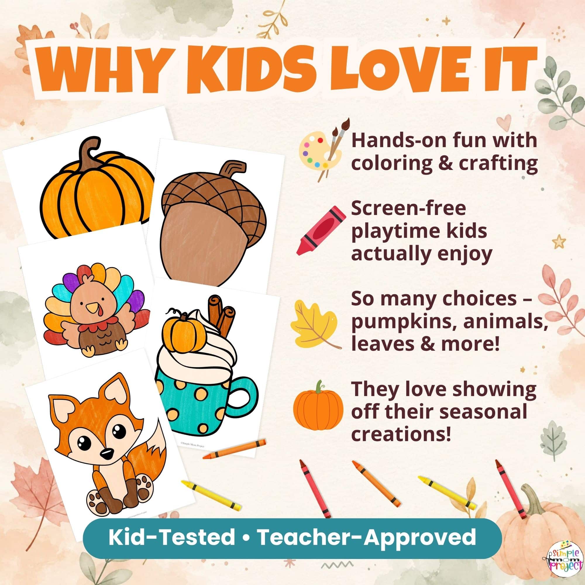 Colorful fall crafts and printable activities for preschool and kindergarten children.